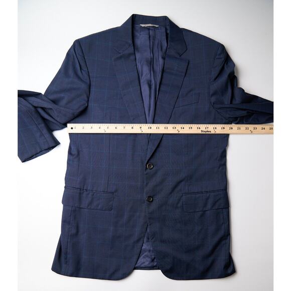 Canali Men’s Sport Coat 40R Navy Check Wool Cupro 2-Button Blazer Hole on Sleeve - Picture 4 of 11
